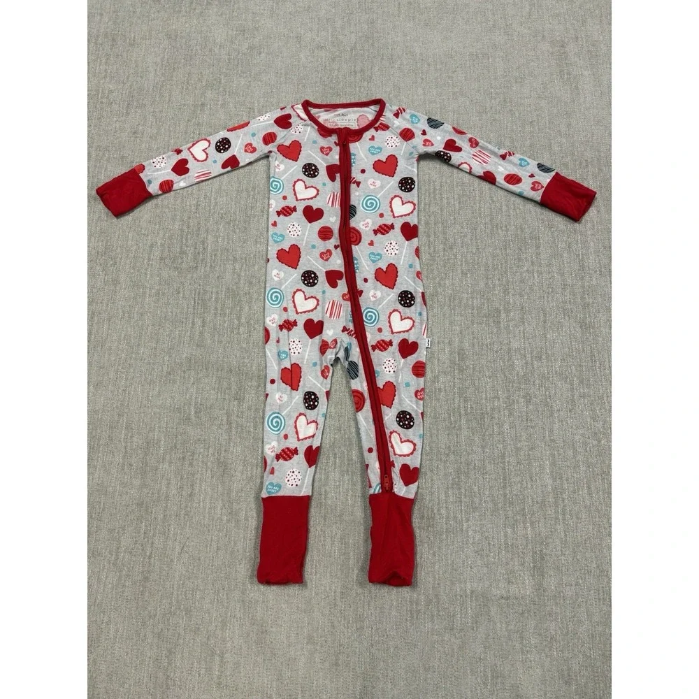 Little Sleepies Gray Sweet Valentine Bamboo Pajama Zippy Size 12-18 Months